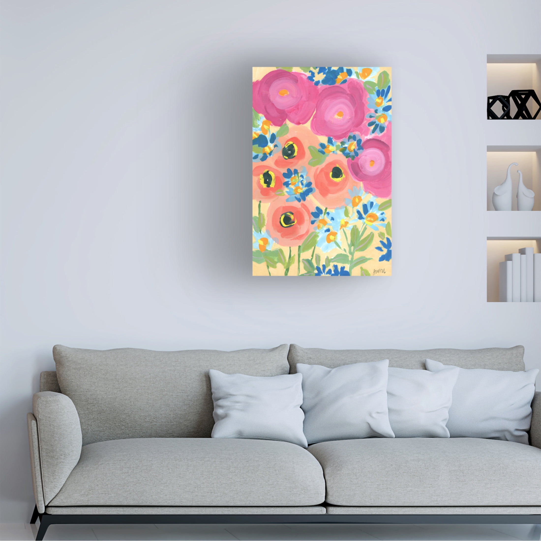 Trademark Fine Art Ania Zwara Pink Roses And Coral Anemones Canvas Wall Art