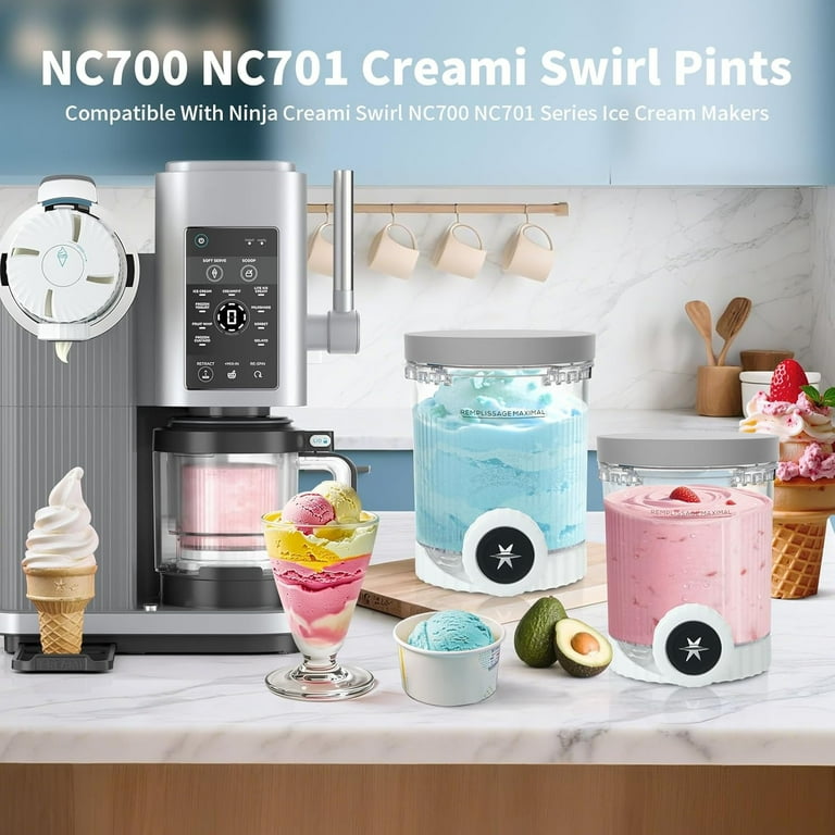 CREAMi Swirl Pints and Lids - 2 Pack, Compatible with NC700 Series