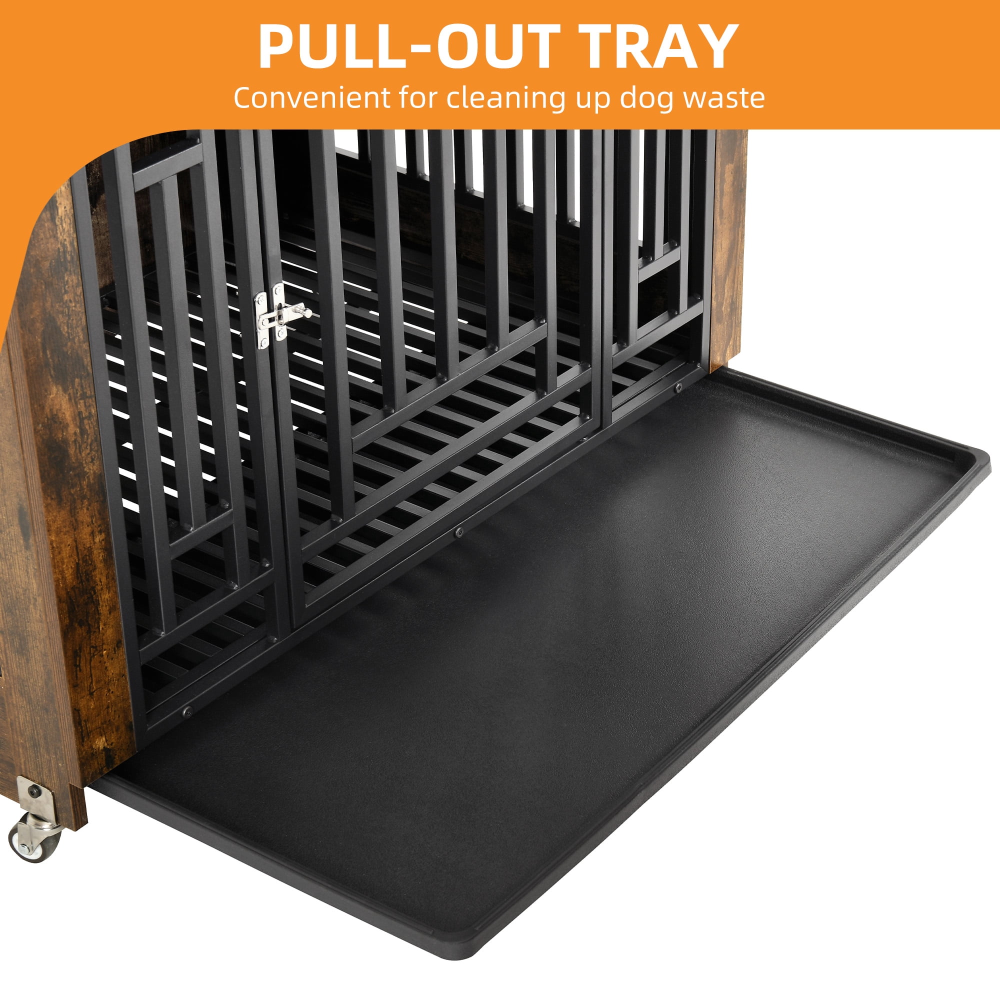 Craftian 38.2 inch Dog Kennel Furniture, Indoor Dog Crate Furniture with Wheels, Ideal for Small Medium Large Dogs - Rustic Brown