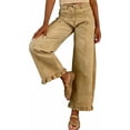 thumbnail image 2 of sicmoss Women's Khaki Cotton Barrel Jeans Y2K Wide Leg Baggy Ruffle Hem with Pockets, 2 of 7