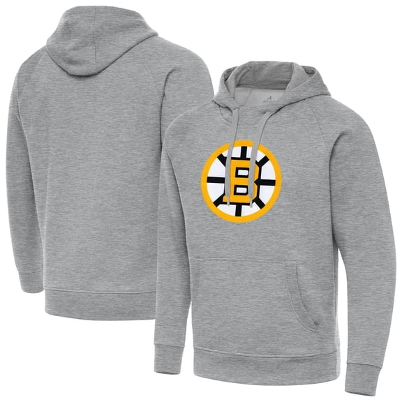 Men's Antigua Heather Gray Boston Bruins Victory Pullover Hoodie