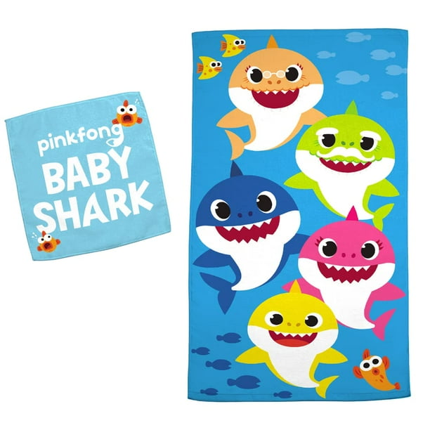 Juego de toallas Franco Baby Shark Kids para baño/piscina/playa, 100% algodón