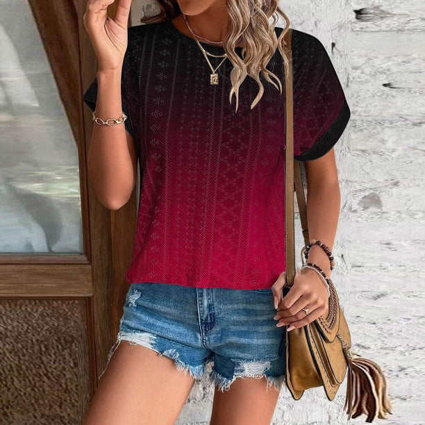 mfyjkho Tops Para Mujer, Camiseta De Manga Corta Con Cuello Redondo Y Dobladillo Curvo Estampada A La Moda Para Mujer Tops De Tallas Grandes L