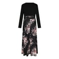 thumbnail image 6 of Women‘s Floral Maxi Dress Long Sleeve Patchwork High Waist A Line Dresses Casual Fall Boho Dress with Pockets, 6 of 6