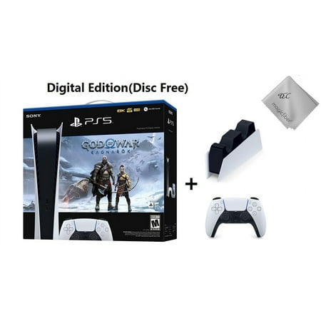 TEC Sony PlayStation_PS5 Video Game Console (Digital Edition) with God of War (GOW) Ragnarök Bundle Plus Extra Controller(White or Blue) and DualSense wireless Charging Station-PlayStation - 5