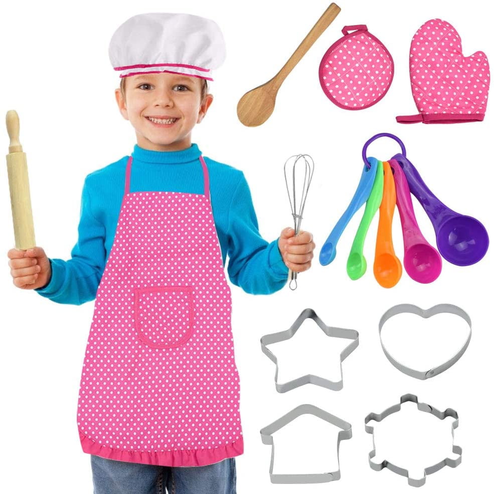 Kid Pretend Kitchen Toy Playset Cooking Cake Mold Whisk Kit Chef Apron Cap Glove 