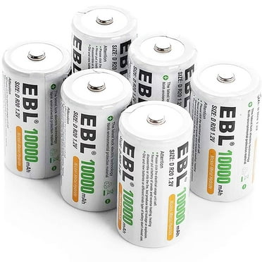 EBL D Battery D Size Ni-MH Rechargeable Batteries 10,000mAh 1.2V 6Packs