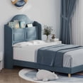 thumbnail image 4 of Twin Bed Frame, Upholstered Velvet Cute Platform Bed for Boys/Girls with Wingback, Storage Bookcase Headboard & LED Lights, No Box Spring Needed, Noise-Free, Easy Assembly, 4 of 6