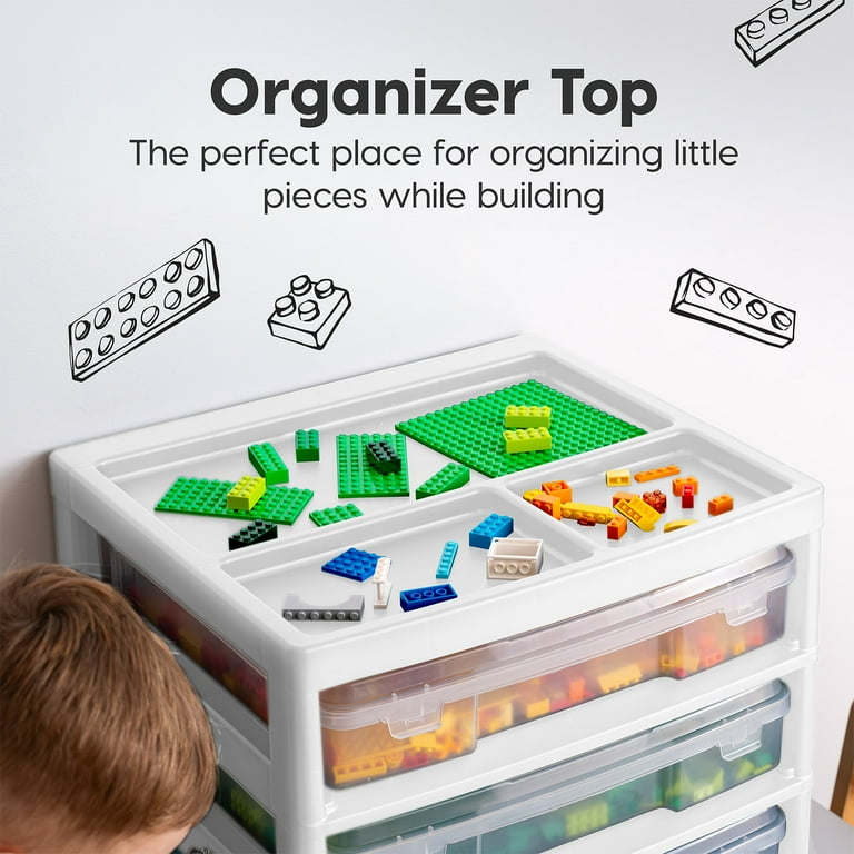 IRIS USA Fits 12 x 12 Paper 3 Tier Scrapbook Storage Unit with Organizer Top for Building Blocks Lego Papers White Clear Walmart