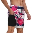 thumbnail image 2 of Naloa Pink Flamingos Print Men Swim Trunks with Compression Liner ,Board Shorts,Men's Swim Shorts with Drawstring and Elastic Waistband-Large, 2 of 6