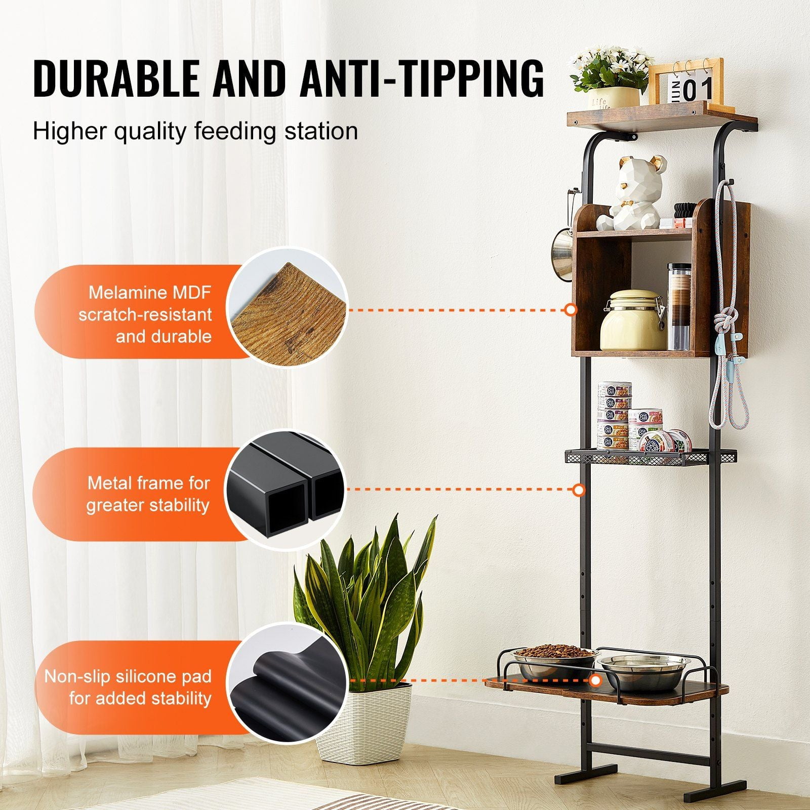 Elevated Pet Feeding Station with Storage, 3-in-1 Dog Bowl Stand