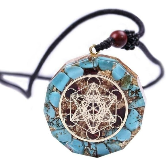 Metatron Cube Orgone Necklace,Orgonite Protection Amulet Necklace,Blue