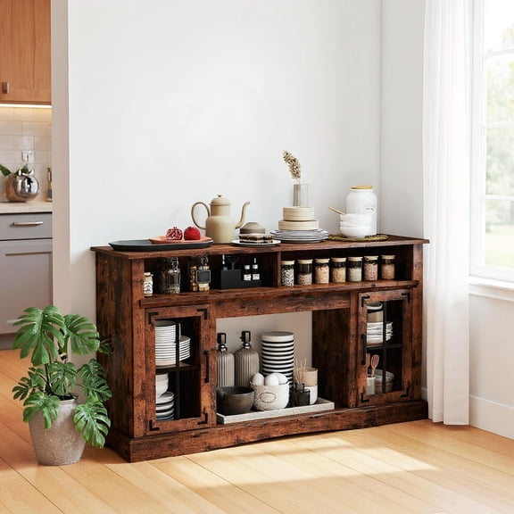 Barara King Entertainment Center with LED Lights and Remote Control, TV Console Table for Living Room, Home Office, Rustic Brown