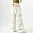 thumbnail image 3 of MexChoioe Womens Elastic Waist Drawstring Wide Leg Cargo Pants Adjustable Cuff Multi Pocket Outdoor Cargo Trousers, 3 of 6