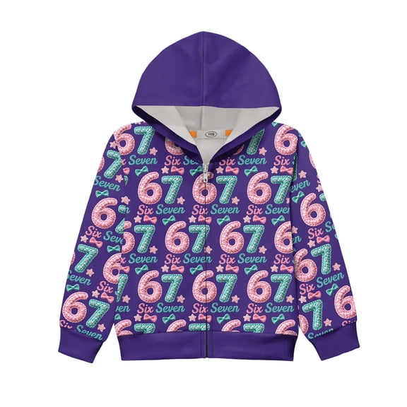 Sweatshirt Kids Kids 67 Hoodie Boys Girls Funny Six Seven Number Printed 67 Meme Zip Up Jacket Youth Fleece Long Sleeve Funny Sweatshirt 29-Purple 150