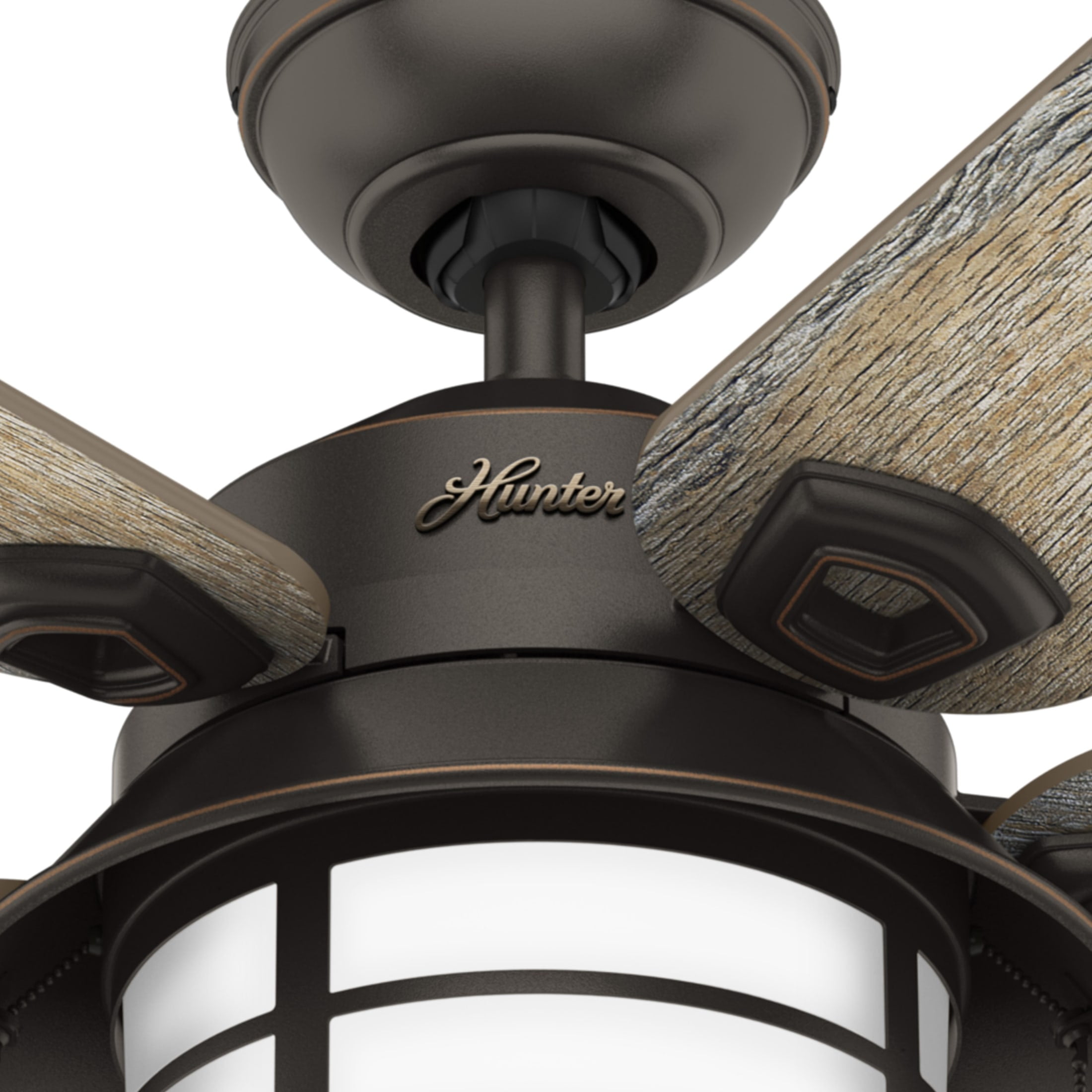 Hunter 54 inch Outdoor or Indoor Ceiling Fan with LED Light - Rustic Ceiling Fan with Pull Chain, For Bedroom, Living Room, or Patio, Standard Mount, No Remote - Key Biscayne 59273, Onyx Bengal