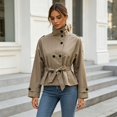 thumbnail image 2 of uublik Women's Trench Coat Khaki Long Sleeve Classic Overcoat Open Front Cardigan Jacket, 2 of 5