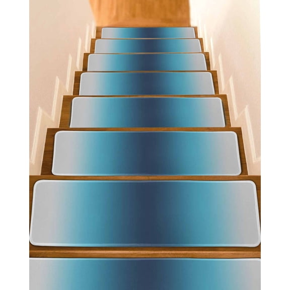 Dark Blue Grey Ombre Stair Treads Non Slip Indoor for Wooden Steps, Modern Abstract Art Gradient 10 Pcs Stair Mats for Elders Dogs, 8 x 30 Inch Carpet Treads Runner Rugs for Staircase