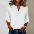 thumbnail image 2 of T Shirts For Women White Womens Tops Fashion Linen For Casual Solid Color V Neck 3/4 Sleeve Loose Blouses Summer Tops, 2 of 5