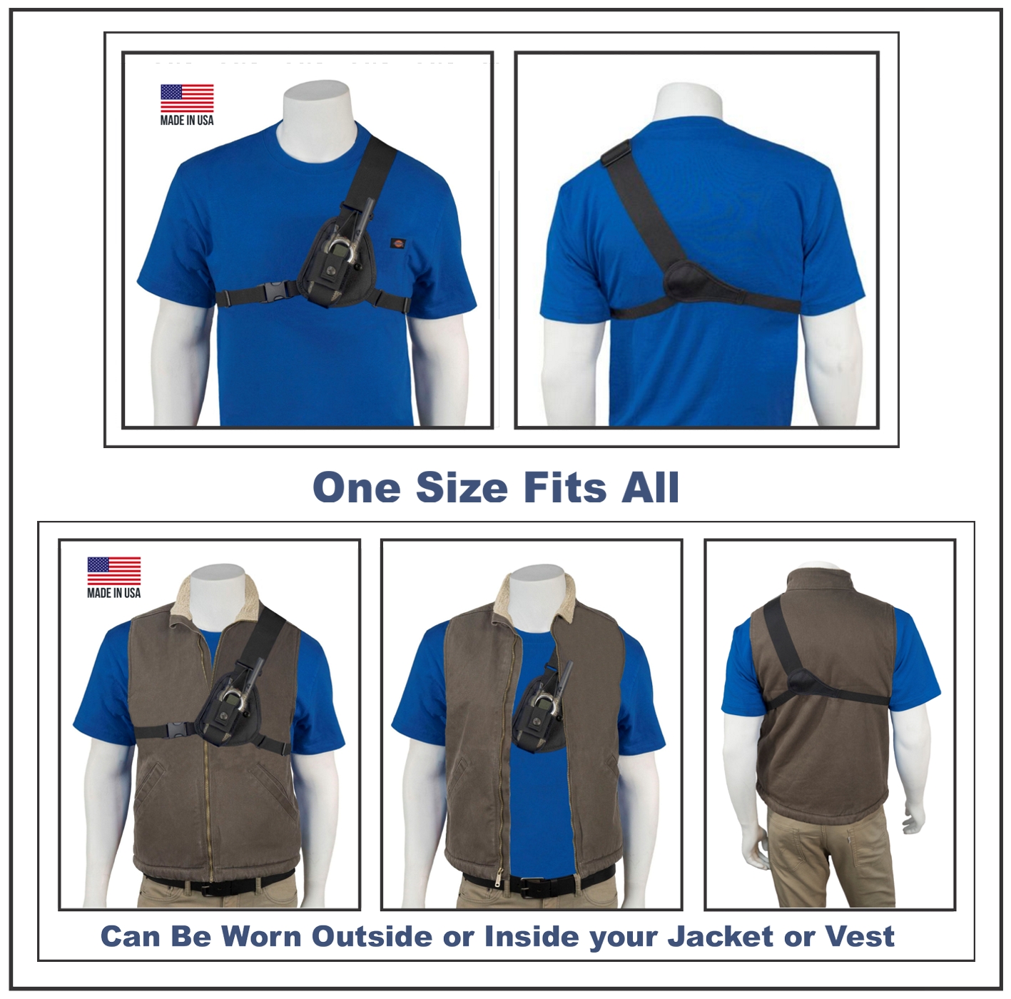 HOLSTERGUY RCH-103 Chest Harness Shoulder Radio Holster Pack with Adjustable Depth Pouch for small Motorola Talk About Two-Way Radios and Walkie Talkies. Made in USA