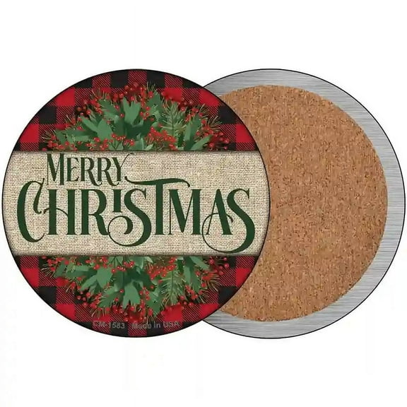 Merry Christmas Red Novelty Circle Coaster Set of 4 3.5" Coaster (Sets of 4) (CC)