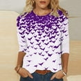 thumbnail image 2 of nerohusy Halloween Shirts for Women Funny Bats Printed Graphic Sweatshirts 3/4 Length Sleeve Tunic Tops Halloween Costume Gifts Blouse Purple,XXXL, 2 of 5