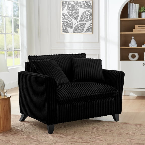 New 1-Seater Sofa Chair with Armrests, Corduroy Fabric Lounge Armchair with Backrest for Living Room Bedroom, Black