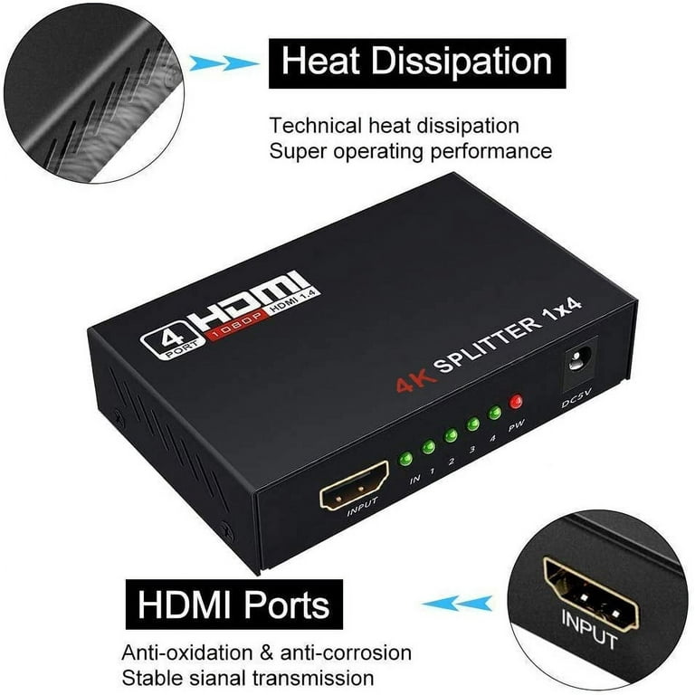 HDMI Splitter 1 In 4 Out HD 4K/30Hz HDMI 1.4 1x2 1x4 Adapter With Powe