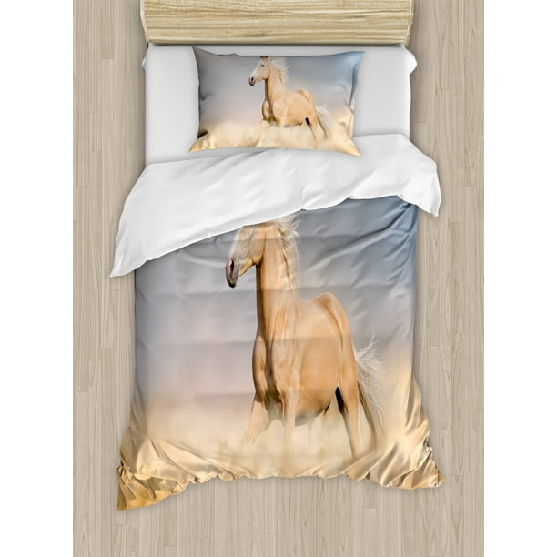 Horses Duvet Cover Set Palomino Horse In Sand Desert With Long Blond Male Hair Power Wild Animal Decorative Bedding Set With Pillow Shams Purple Grey Peach By Ambesonne Walmart Com Walmart Com
