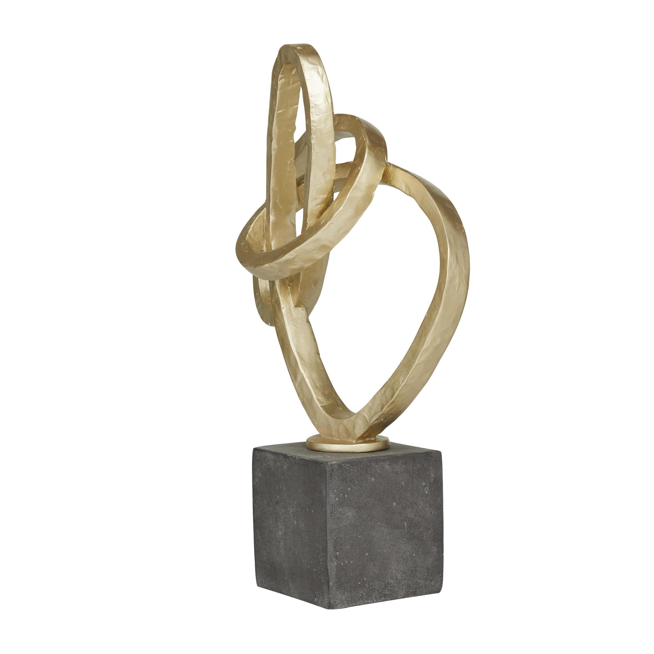 11" x 17" Gold Polystone Link Abstract Sculpture with Black Base, by DecMode