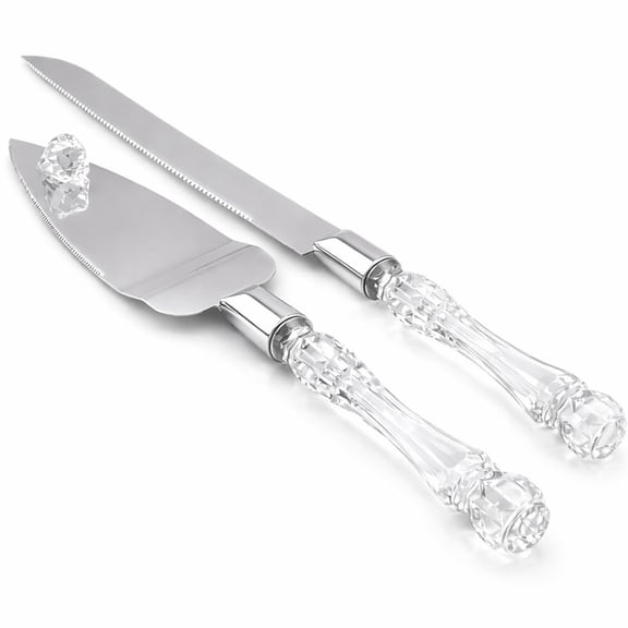 Elegant Cake Knife and Server Set Stainless Steel with Crystal Handle - Perfect for Weddings Anniversaries,and Special Celebrations (Sliver)