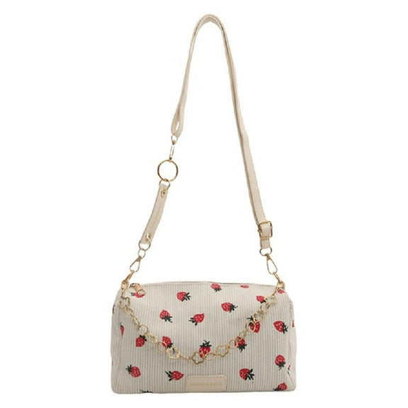 SIEYIO Delicate Strawberry Corduroy Handbag for Women with Chain Detail Crossbody Purse
