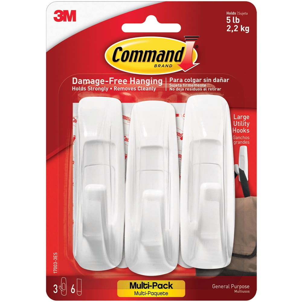 3M Large Hooks & Strips Value Pack White 3 Hooks and 6 Strips 6/Packs CHS1009