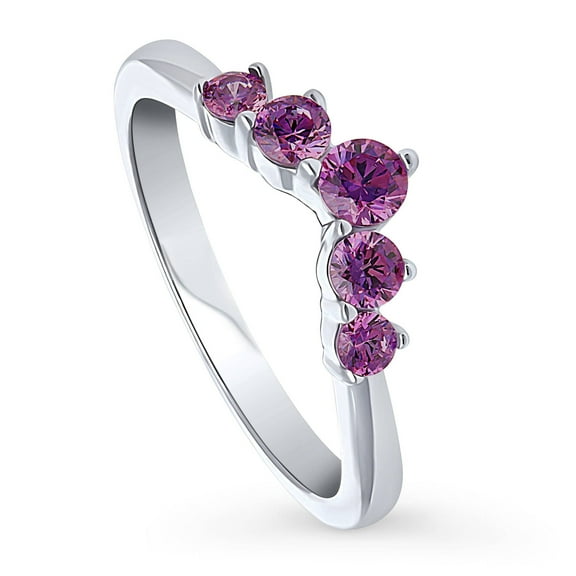 BERRICLE Sterling Silver 5-Stone Cubic Zirconia CZ Stackable Wishbone Fashion Curved Band for Women, Rhodium Plated Size 10