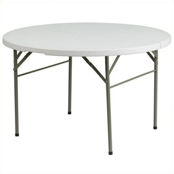 Bowery Hill 47.5" Round Bi-Fold Granite Folding Table in White