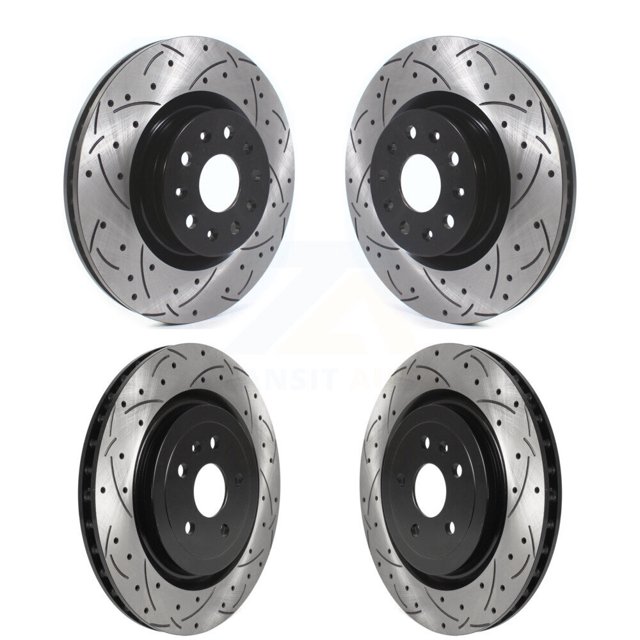 DS-One Front Rear Coated Drilled Slotted Disc Brake Rotors Kit for Car 2017-2019 Cadillac CTS 6.2L KD-100365