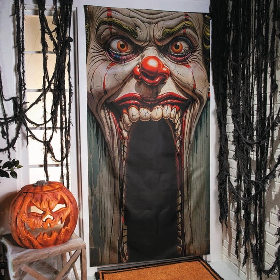 6 Ft. 8 3/4" Carnival Clown Face Entryway Door Curtain Halloween Decoration