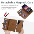 thumbnail image 3 of Allytech Detachable Magnetic Wallet Case for Samsung Galaxy S24 Ultra with Wrist Strap, Large Capacity Luxury PU Leather Card Slots Zipper Cash Pocket Shockproof Protective Wallet Case - Brown, 3 of 7