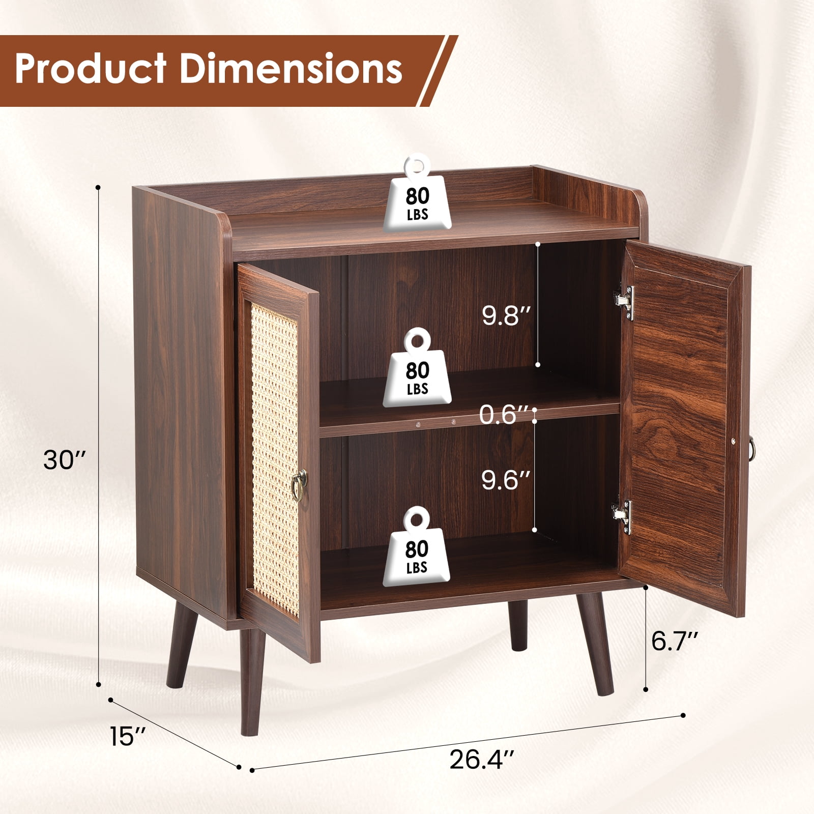 TrumanPick Vintage Rattan Sideboard Buffet Cabinet with Storage – Ideal for Dining Room, Living Room, or Hallway