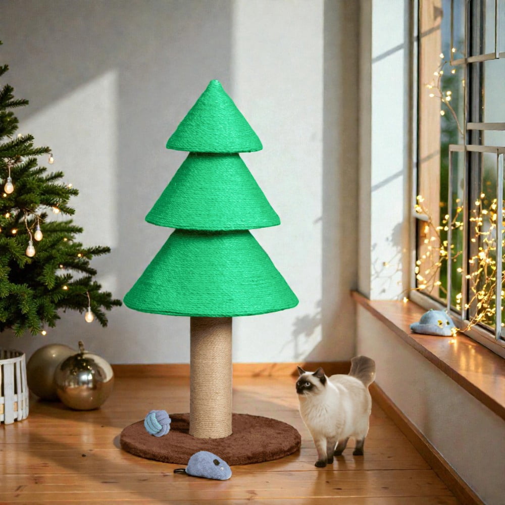 Tcbosik Christmas Tree Cat Scratcher, 31.5 inch Cat Scratching Post, Cat Tower Activity Center, Green