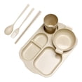 thumbnail image 1 of 6PCS/Set Eco-friendly Wheat Straw Tableware Set Unbreakable Children Dinnerware Set Comes with Plate Bowl Cup Spoon Fork and Chopsticks (Yellow), 1 of 8