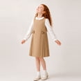 thumbnail image 4 of LittleSpring Toddler Girls School Uniform Jumper Dress Khaki Cotton Round Neck Pleated Hem Bow Back Zipper Sleeveless Jumper Dress 2T, 4 of 6