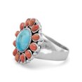 thumbnail image 2 of Oxidized 925 Sterling Silver Ring Simulated Turquoise Orange Coral Sunburst Design Size 8 Ring for Women, 2 of 2