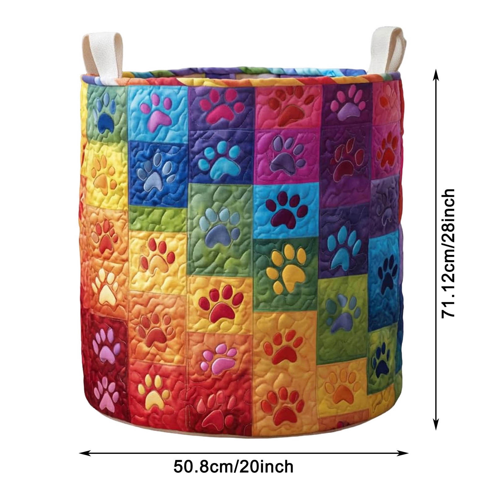 Quilted Laundry Basket with Handles, Boho Floral Fabric Storage Hamper, Large Soft Quilted Laundry Basket for Bedroom, Laundry Room,Clothes & Toys (Dog Paw Pattern)