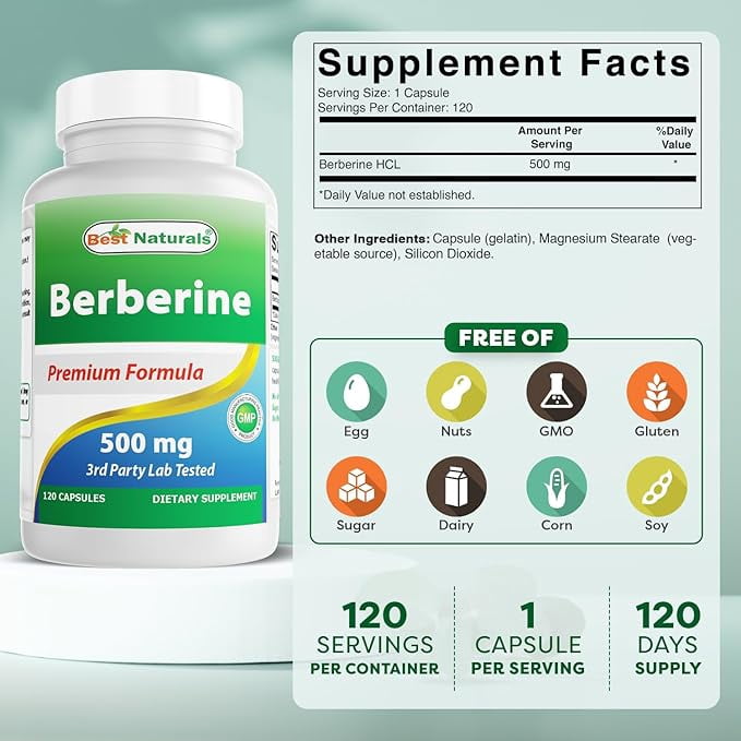 Best Naturals Berberine 500mg 120 Capsules | Supports Immune Function, Cardiovascular & Gastrointestinal Function