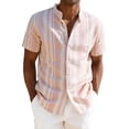 thumbnail image 2 of VgaVtl Short Sleeve Mens Collar Shirt Button up Summer Beach Striped Holiday Turtleneck Leisure Clothes for Men Shirts, 2 of 7