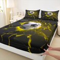 thumbnail image 3 of Manfei Soccer Sports Fitted Sheet, Glowing Lightning Queen Bedding, Purple Crack Glow 3-Piece, 1 Fitted Sheet and 2 Pillowcases, 3 of 6