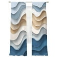 thumbnail image 2 of Beige Blue Ombre Semi Sheer Curtains 96 Inch Length 2 Panels Set, Moire Abstract Artwork Sheer Kitchen Curtain Privacy Voile Window Curtain for Living Room Bedroom Rod Pocket Drapes, 2 of 7