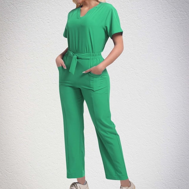 Soki Scrub Set Women Short Sleeve V-Neck T Shirts Tops Jogger Pants Working Suit