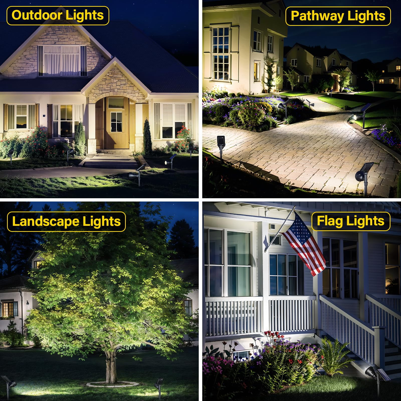 JSOT 1 Pack Solar Spot Lights Outdoor, 600lm Solar Flood Lights, LED Solar Landscape Spotlights for Garden Walkway Yard Porch, Driveway, Pathway, Lawn, Pool, White Light